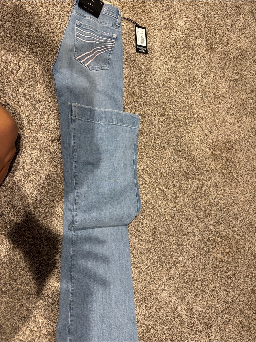 7 For All Mankind Light Blue Skinny Jeans with Pink Embroidery - Picture 4 of 5